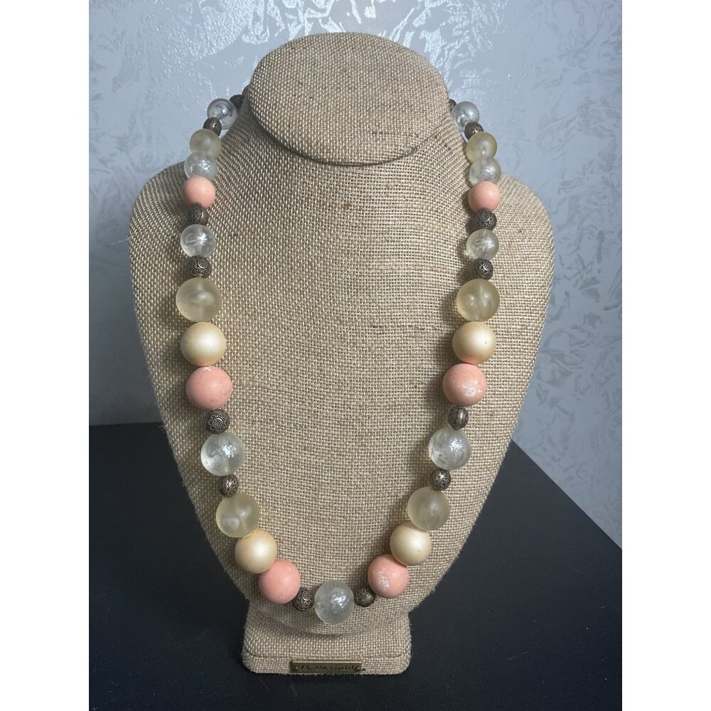 Vintage Beaded Necklace Mixed Colors Textures Chunky Beads Statement Boho Chic